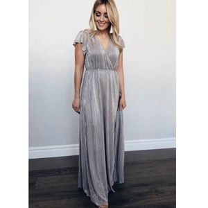 Athena Silver Pleated Maxi Dress